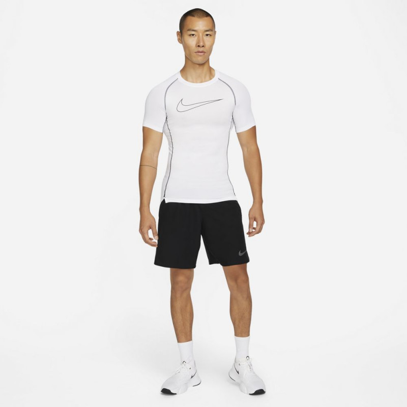 NIKE PRO Men's Pro Dri-FIT Short-Sleeve Fitted Top - White/Black/Black