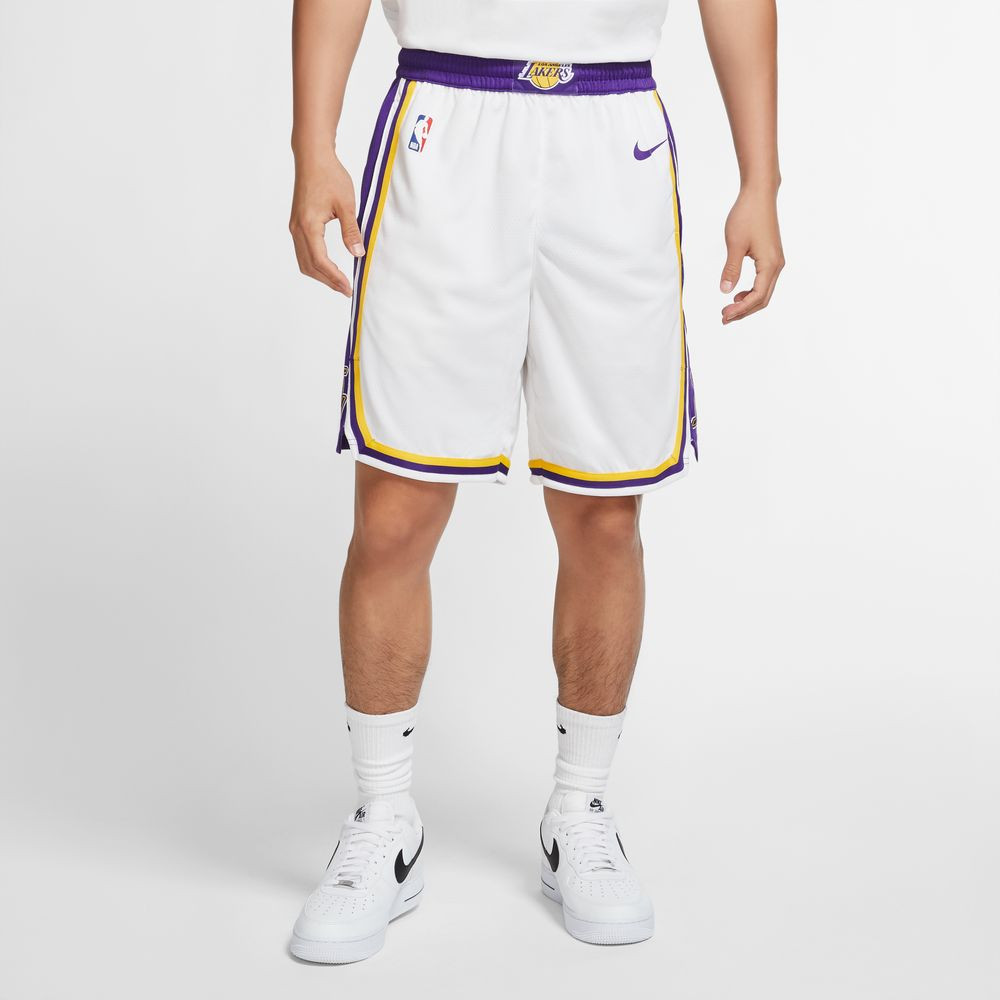 Short de basketball NBA Swingman pour homme Nike Los Angeles Lakers - Blanc/Violet Champ/Violet Champ