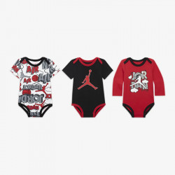 55B902-R69 - Lot de 3 bodies pour bébé (0-9 mois) Jordan Comic Set - Rouge feu