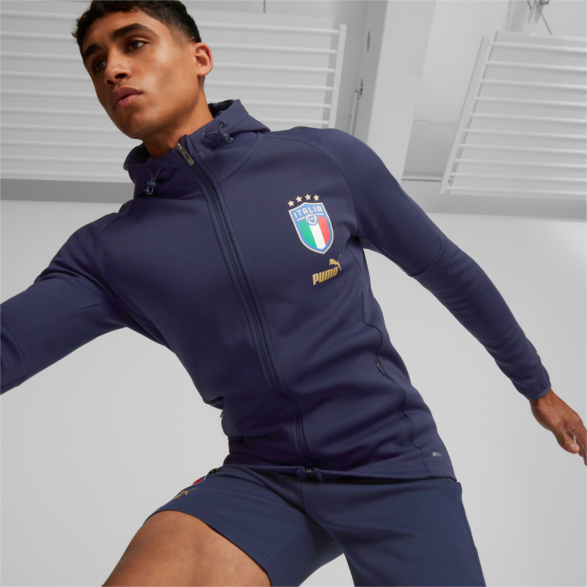 Veste à capuche de football pour homme Puma Italie Coach Casuals - Peacoat/Puma Team Gold