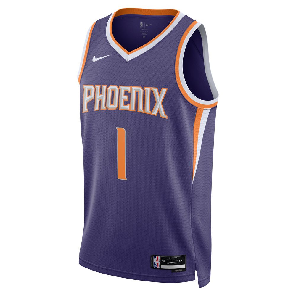 Maillot de basketball NBA pour homme Nike Phoenix Suns Dri-FIT Swingman Icon 22 - Nouvelle orchidée/Booker Devin