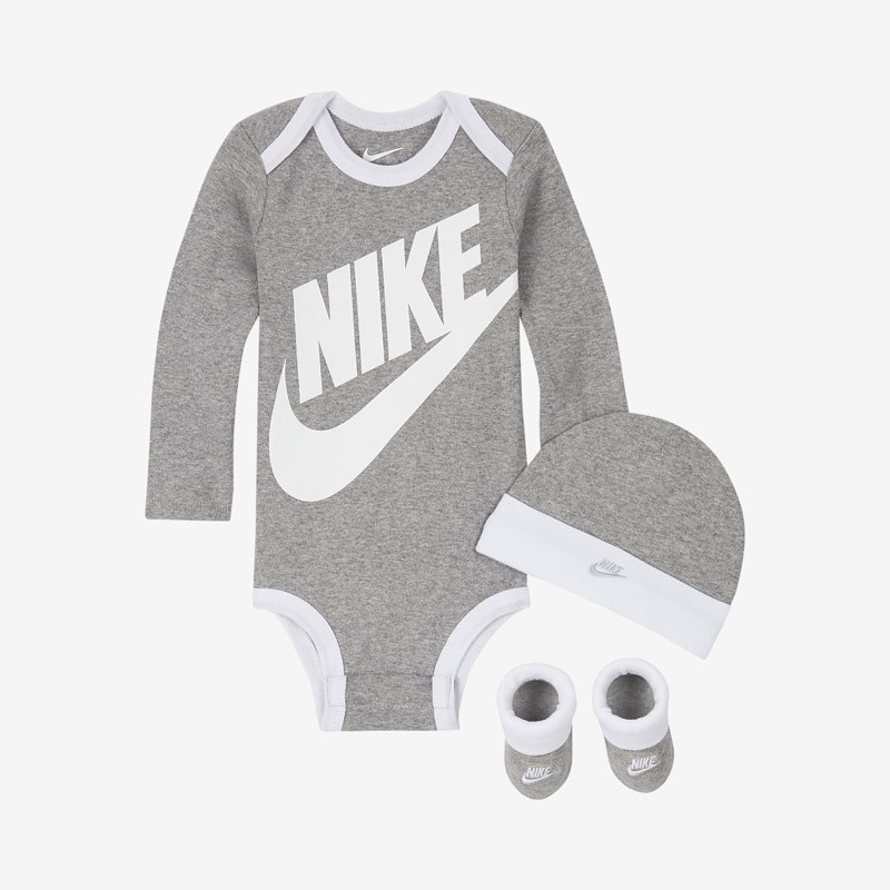 Nike Sportswear Baby (6-12M) Bodysuit, Hat and Booties Box Set - Dark Gray Heather - MN0134-042