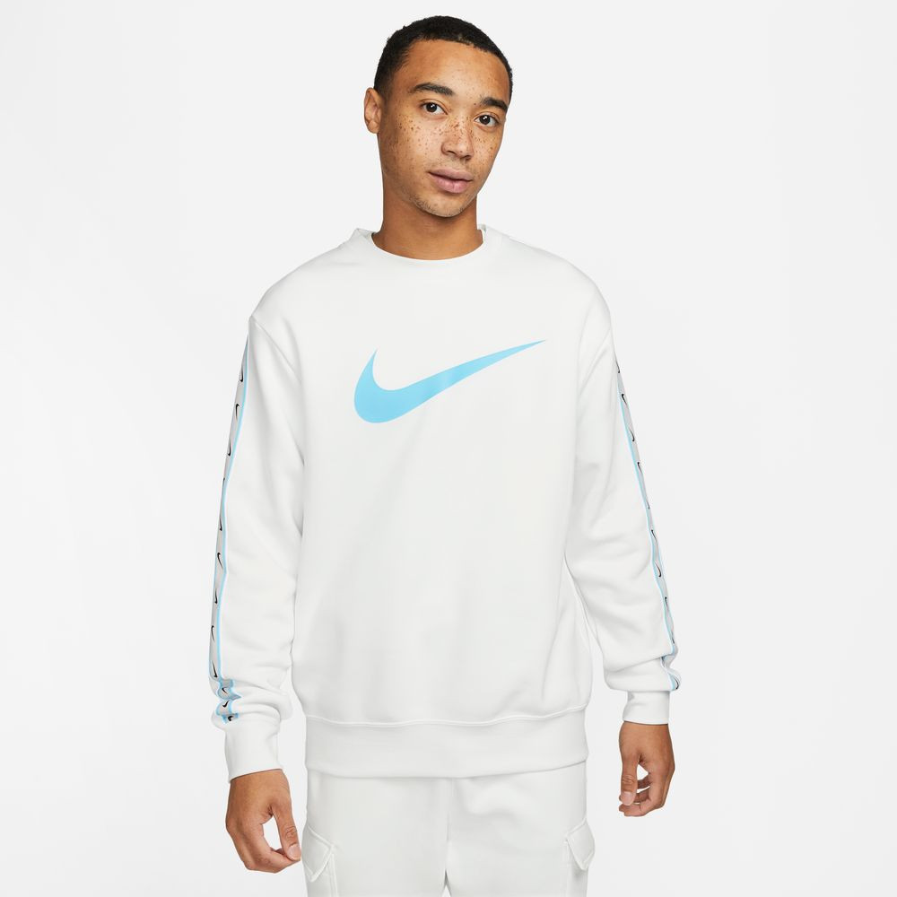 Sweat-shirt en molleton pour homme Nike Sportswear Repeat - Blanc Sommet/Bleu Baltique