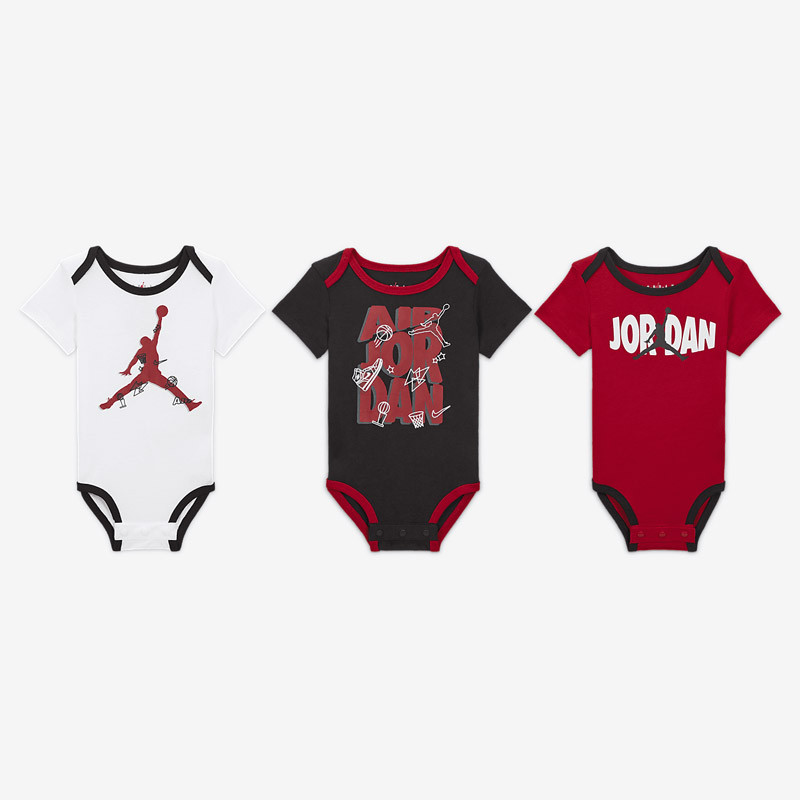 Lot de 3 bodies pour nouveaux-nés (0-9 mois) Jordan Playground - Blanc/Noir/Rouge - 55C207-WOG