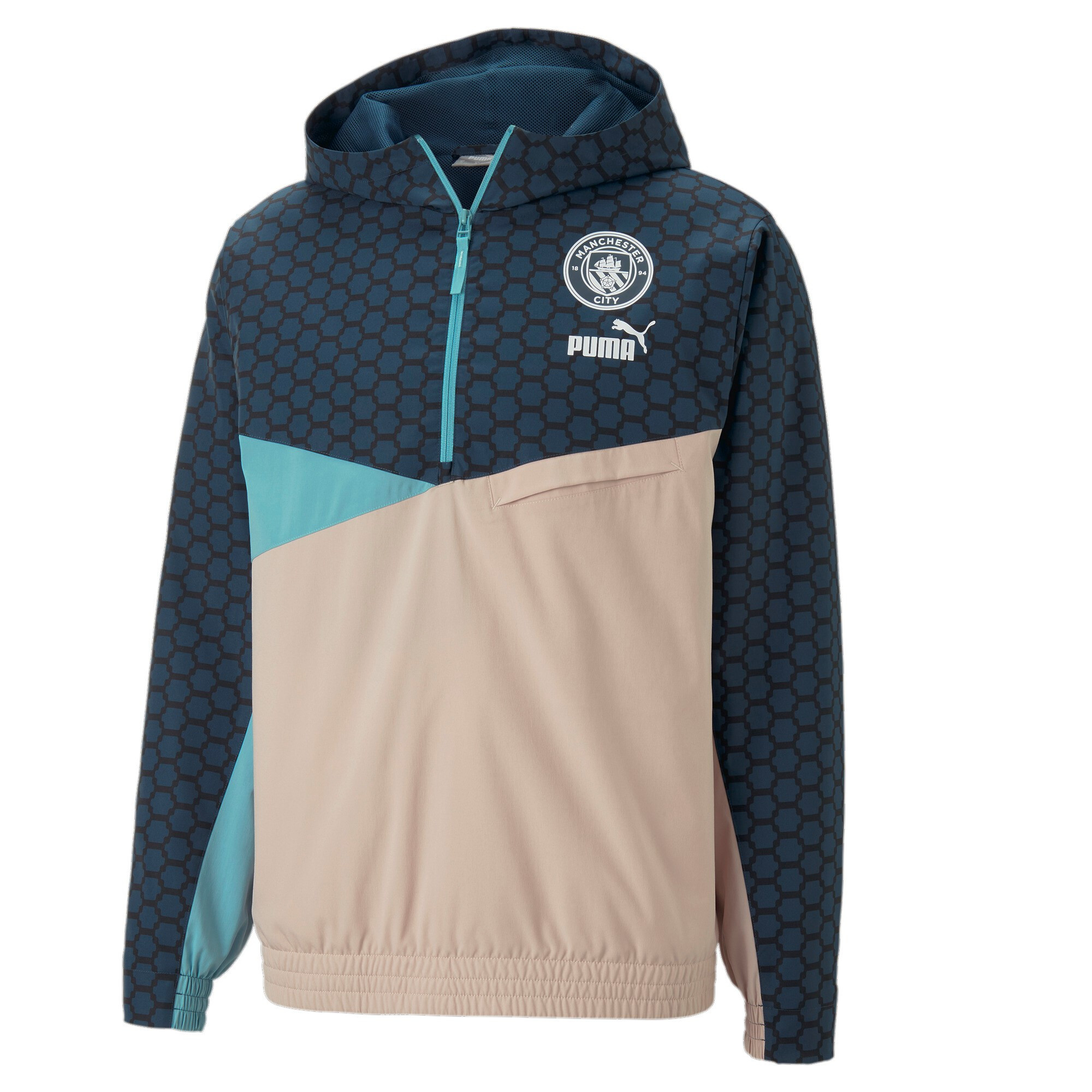 Puma Manchester City FC Men's1/2 Zip Football tracksuit hoodie - Marine Blue/Rose Quartz