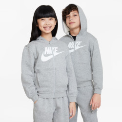 Nike Club Fleece Teen's Full-Zip Hoodie - Dk Gray Heather/Base Grey/White - FD2990-063