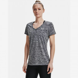 Tee-shirt col V Under Armour Tech™ Twist pour femme - Black/Metallic Silver - 1258568-001