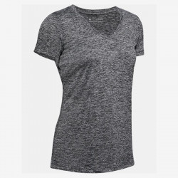 Tee-shirt col V Under Armour Tech™ Twist pour femme - Black/Metallic Silver - 1258568-001