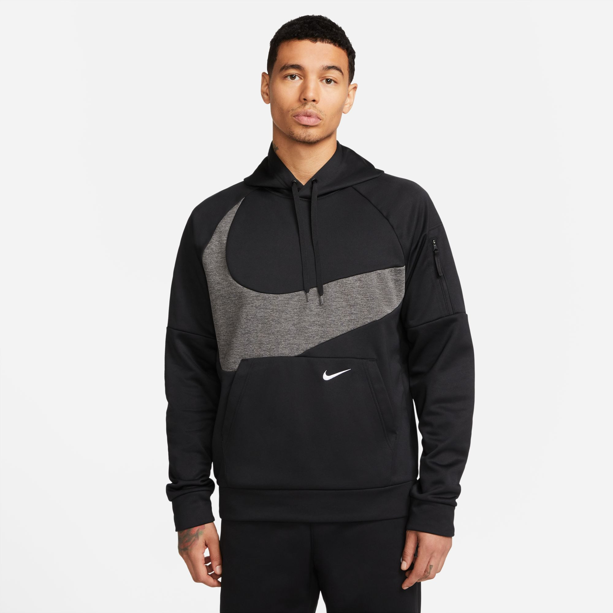 Sweat à capuche de fitness pour homme Nike Therma-FIT - Noir/Noir/Charcoal Heathr/Blanc