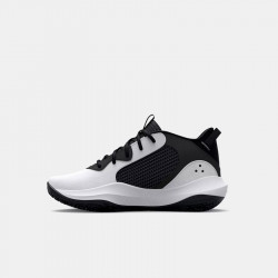 Under Armour PS Lockdown 6 Kids' Basketball Shoes (28-35) - White/Black/Black - 3025618-101