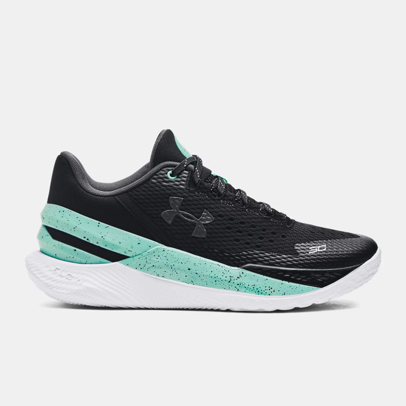 Chaussures de basketball Under Armour Curry 2 Low Flotro pour homme - Black/Neo Turquoise/Jet Gray
