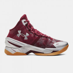 Chaussures de basketball Under Armour Curry 2 Retro 'Domaine' pour homme - Deep Red/Deep Red/Metallic Silver - 3026052-601
