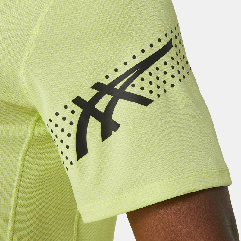 Asics Icon short-sleeved running top for men - Glow Yellow/Performance Black