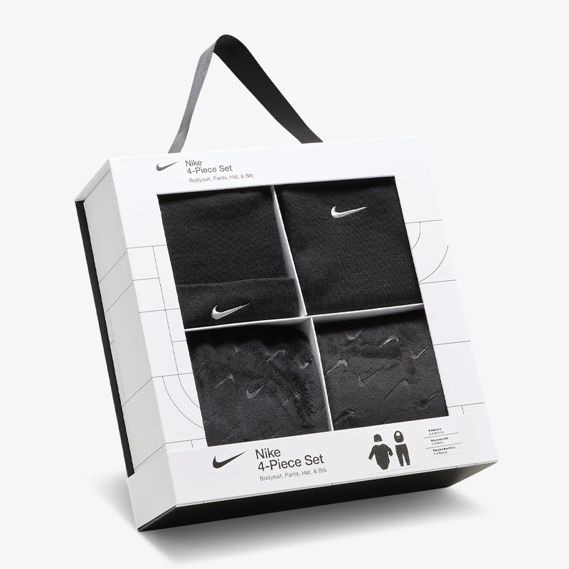 Nike Velor Embossed Swoosh 4-Piece Set for Baby (Newborn) Boys - Black