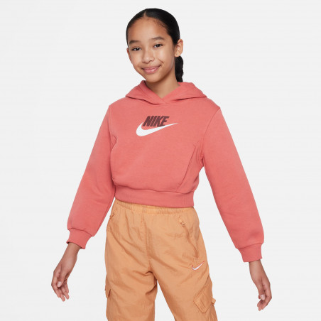 Nike Sportswear Club Fleece Kids' Hoodie (Girls 6 - 16 Years) - Adobe/White/(Dark Team Red) - FD2925-655