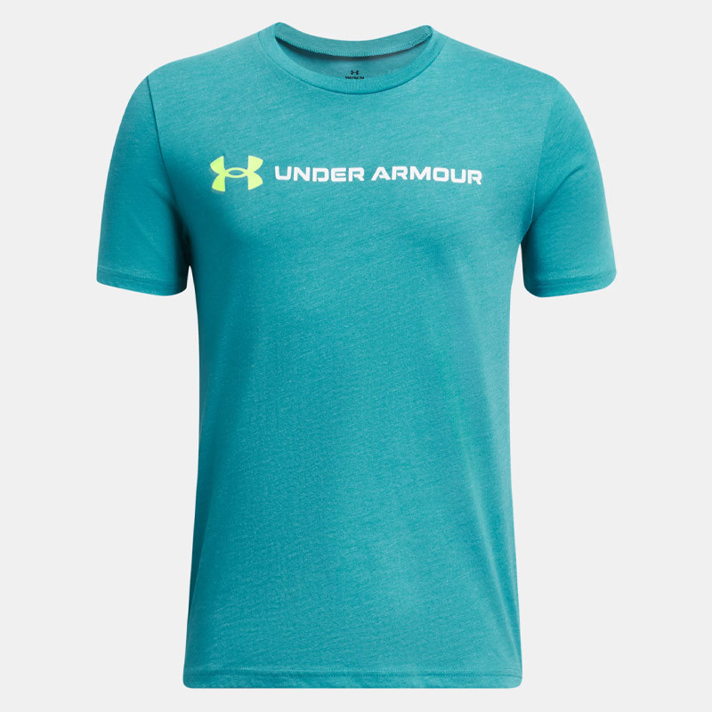 T-Shirt manches courtes Under Armour Boxed Logo Wordmark pour enfant (Garçon 6-16 ans) - Circuit Teal/White