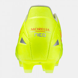 Mizuno Morelia Neo IV Pro FG Football Cleats for Men - Safety Yellow/Fiery Coral 2/Safety Yellow - P1GA243445