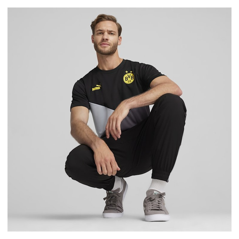 Puma Borussia Dortmund 2024 Polyester Short Sleeve Football T-Shirt for Men - Grey/Black/Yellow