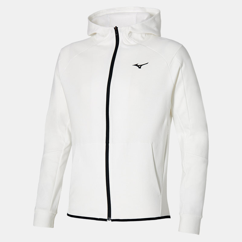 Mizuno Athletics Men's Zip Hooded Jacket - White - K2GCB00401