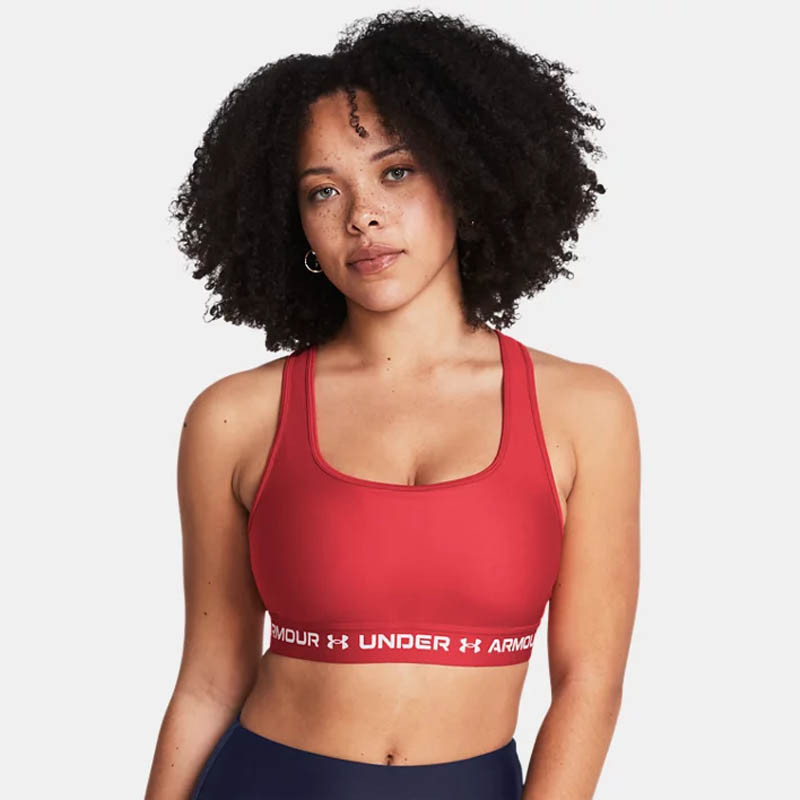 Under Armour Crossback Mid Bra for Women - Red Solstice/Red Solstice/White - 1361034-814