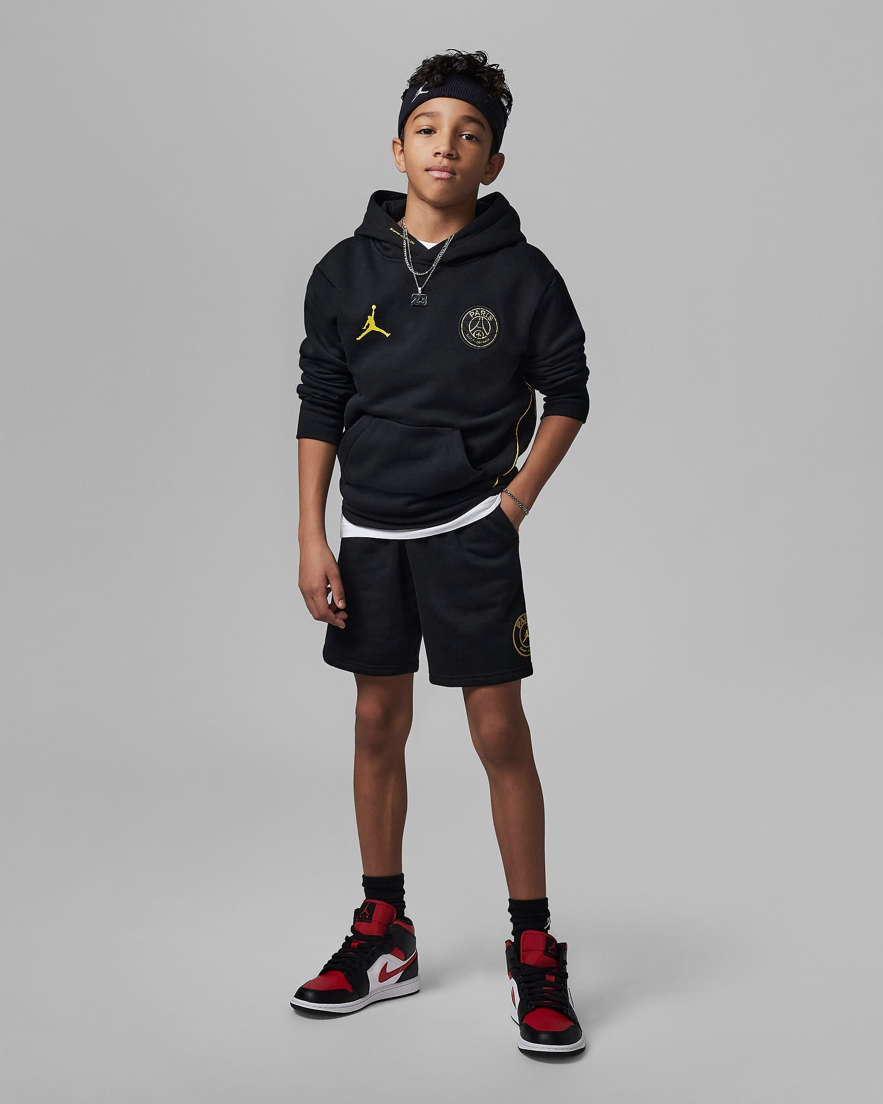 Jordan PSG 4th Big Kids' Fleece Shorts - Black/Yellow - 95C171-023