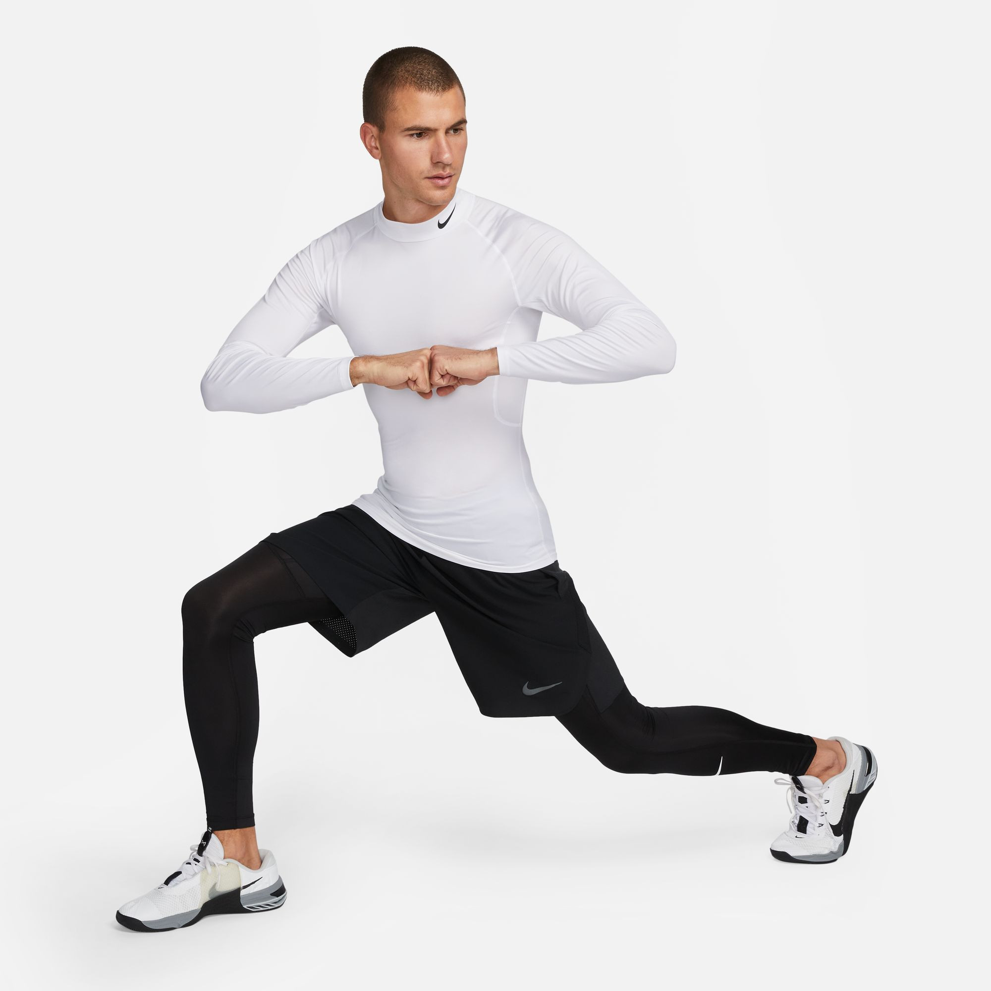 Nike Pro Men's Long Sleeve Training Top - White/(Black) - FB7908-100